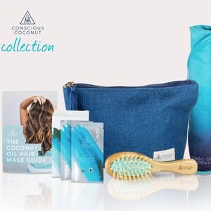 New Conscious Coconut Hair Mask Kit - Oil packets, Towel, Brush & Bag